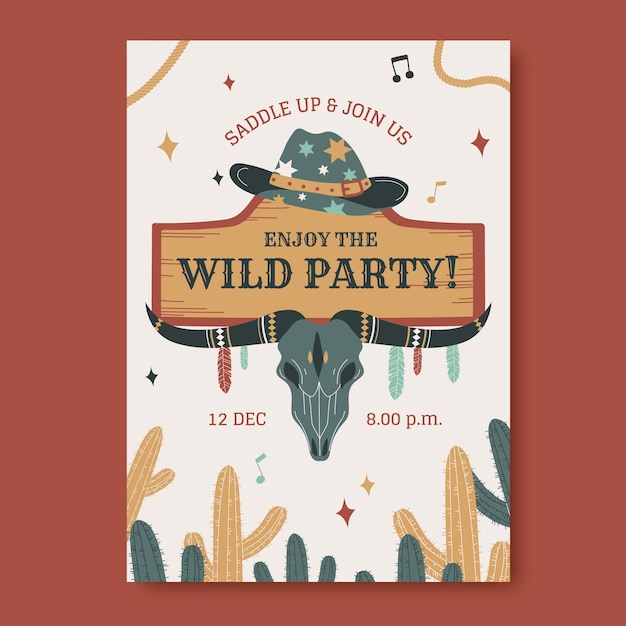 Handgezeichnete cowboy-party-poster-vorlage