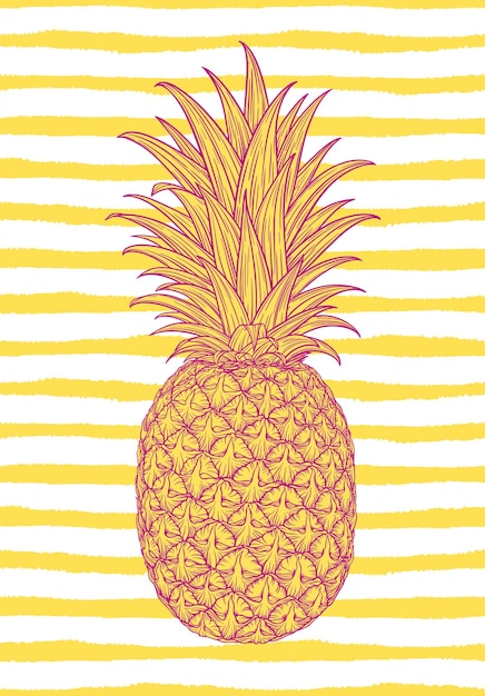 Handgezeichnete dekorative ananas stilisierte bunte früchte sommer frühling hintergrund natur