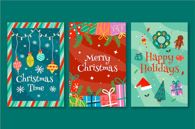 Handgezeichnete dekorative Weihnachtskartensammlung