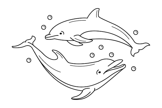 Vektor handgezeichnete delfin-umrissillustration