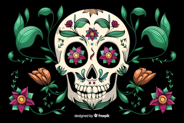 Handgezeichnete dia de muertos hintergrund