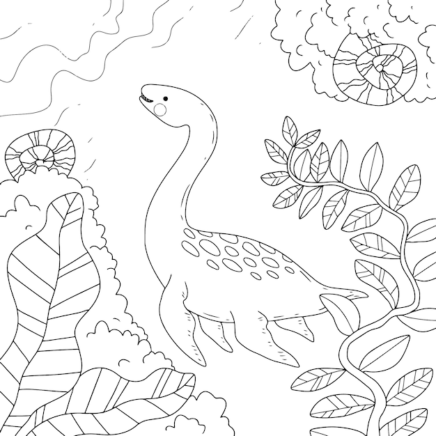 Handgezeichnete Dino-Farbseite-Illustration