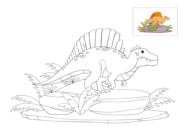 Handgezeichnete dinosaurier-malbuchillustration