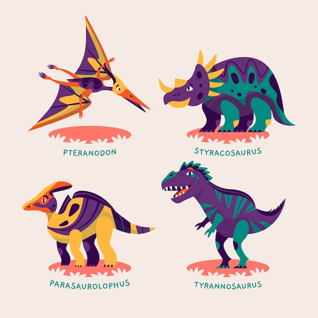 Handgezeichnete Dinosauriernamen-Elementsammlung