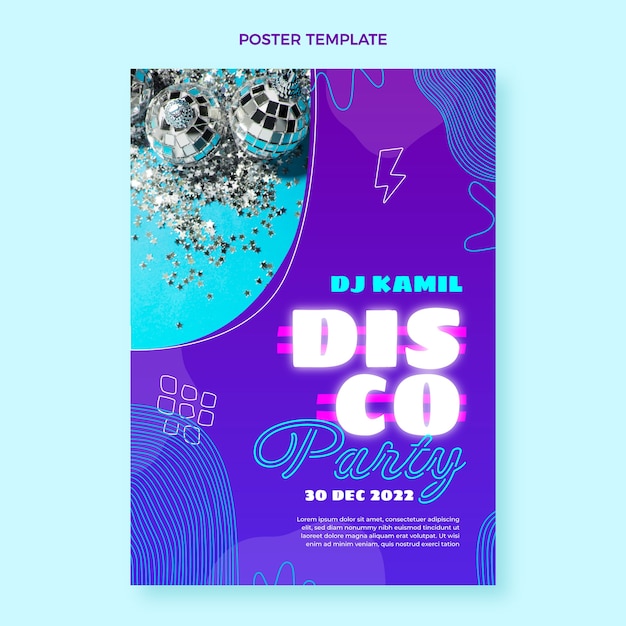 Vektor handgezeichnete disco-party-vorlage mit flachem design