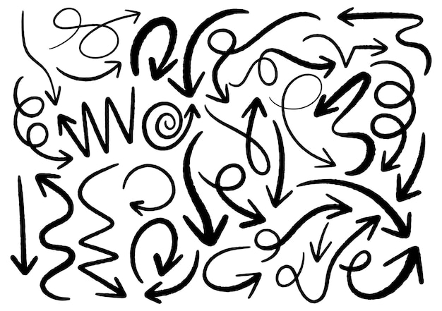 Handgezeichnete Doodle-Design-Elemente. Handgezeichnete Pfeile, Rahmen, Grenzen, Symbole und Symbole. Infografiken im Cartoon-Stil. weißer Hintergrund.