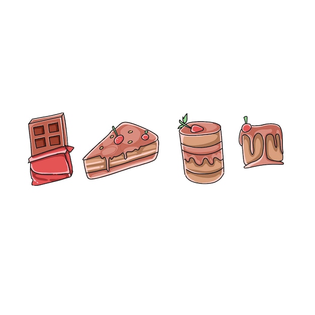 Handgezeichnete Doodle-Illustrationen für Kuchen und Dessert, Vektorset