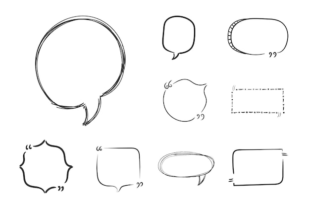 Handgezeichnete doodle-sprechblasen skizzieren rahmen zitieren sie kommas nachricht anführungszeichen kritzeln