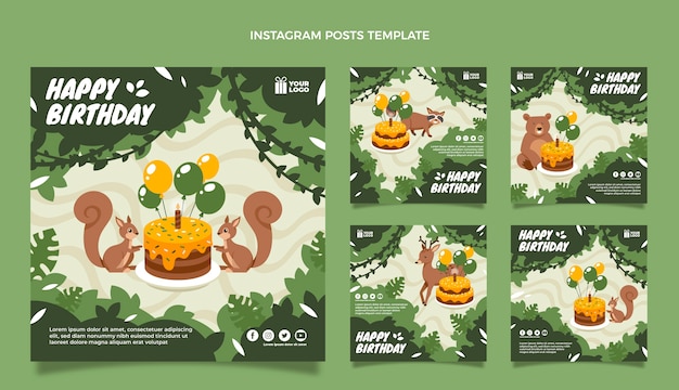 Handgezeichnete Dschungel-Geburtstagsfeier Instagram-Posts