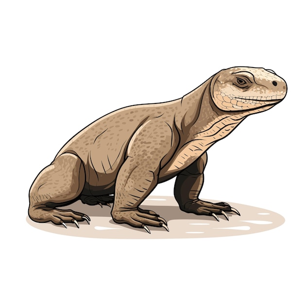 Vektor handgezeichnete einfarbige komodowaran-illustration