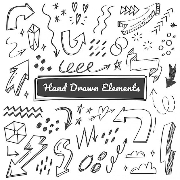 Handgezeichnete elemente, pfeil, swish doodles