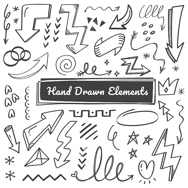 Handgezeichnete elemente, pfeil, swish doodles