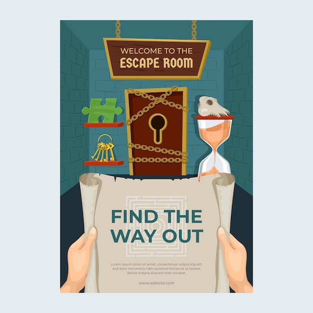 Vektor handgezeichnete escape-room-poster-vorlage