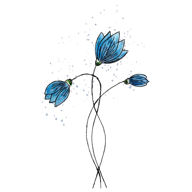 Handgezeichnete Feldblume isoliert auf weißem Hintergrund Perlen-Aquarell-Liner und Farbspritzer