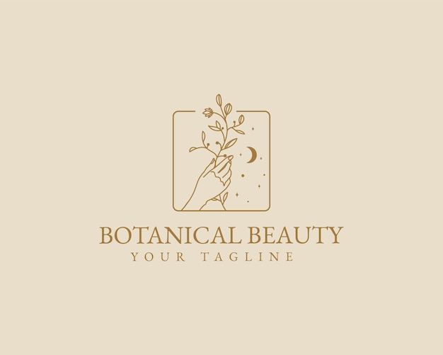 Handgezeichnete feminine schönheit minimale florale botanische han-logo-spa-salon-haut-haarpflege-marke