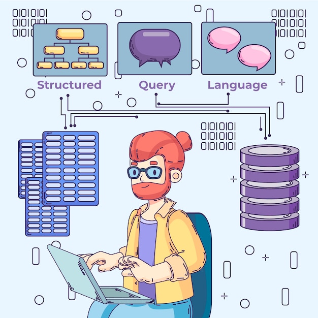 Handgezeichnete flache Design-SQL-Illustration