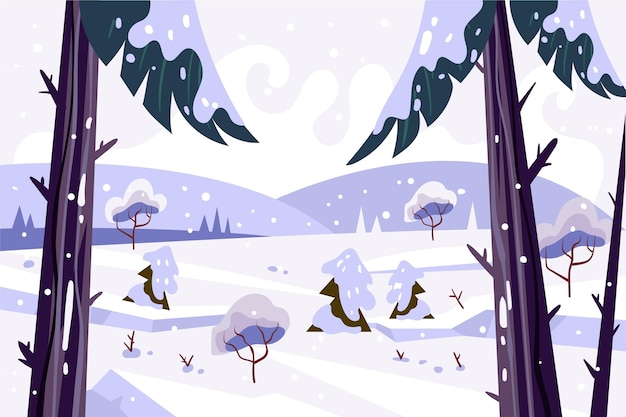 Vektor handgezeichnete flache design winterlandschaft