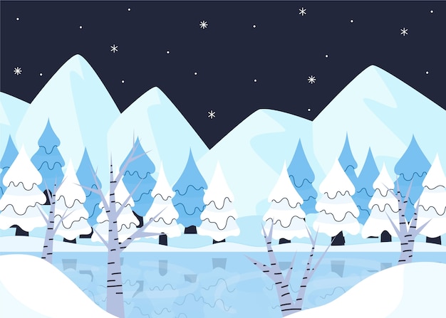 Vektor handgezeichnete flache design winterlandschaft