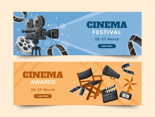 Handgezeichnete flache horizontale Banner-Vorlagensammlung für Kino