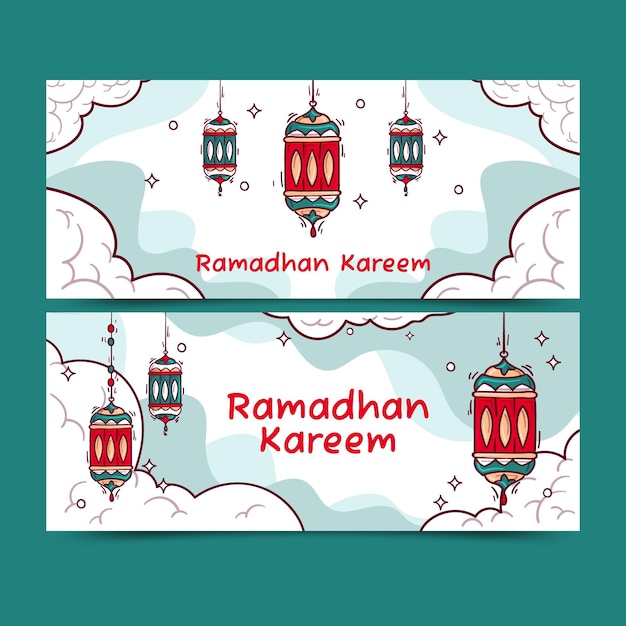 Handgezeichnete flache horizontale ramadhan-banner-vorlage