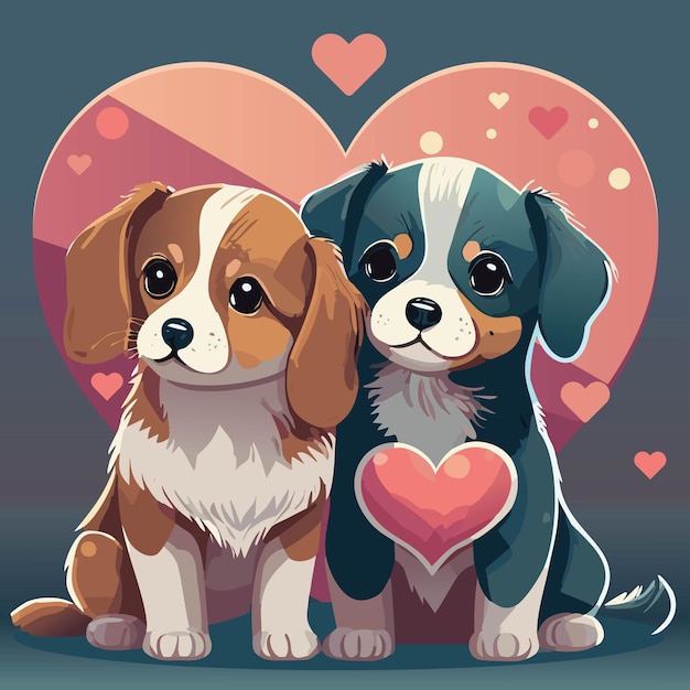 Vektor handgezeichnete flache illustration zwei süßeste hunde feiern ihre liebe