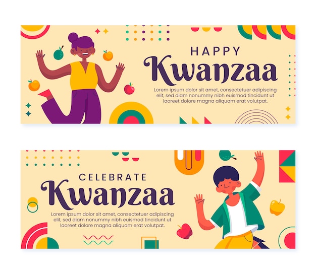 Vektor handgezeichnete flache kwanzaa horizontale banner eingestellt