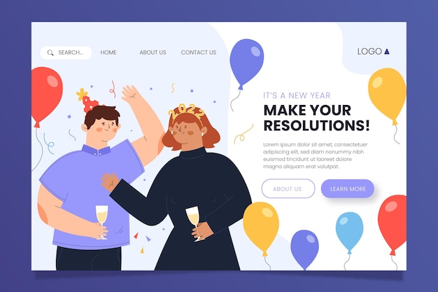 Vektor handgezeichnete flache landingpage-vorlage für das neue jahr