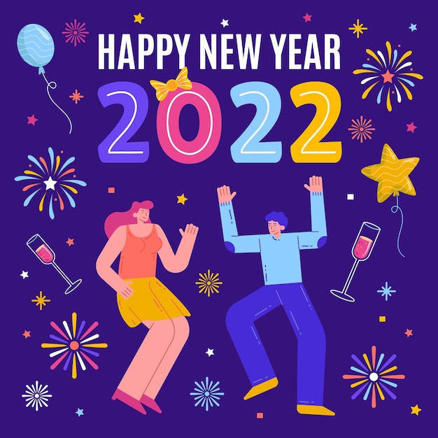 Handgezeichnete flache Neujahrsillustration