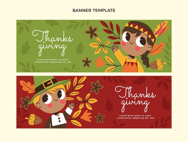 Vektor handgezeichnete flache thanksgiving-horizontale banner-set