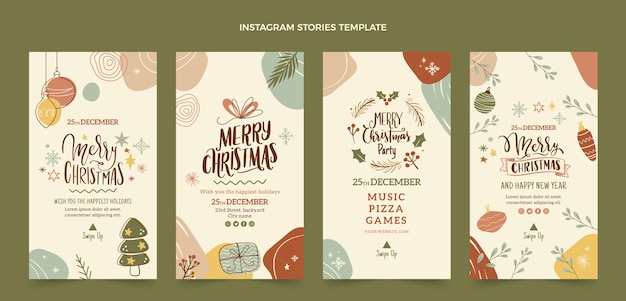 Handgezeichnete flache Weihnachts-Instagram-Geschichten-Sammlung