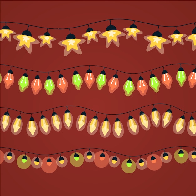 Vektor handgezeichnete flache weihnachtsbeleuchtung sammlung