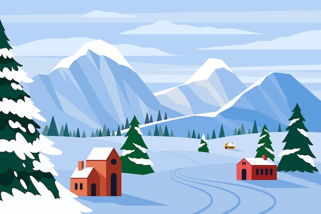 Vektor handgezeichnete flache winterlandschaft