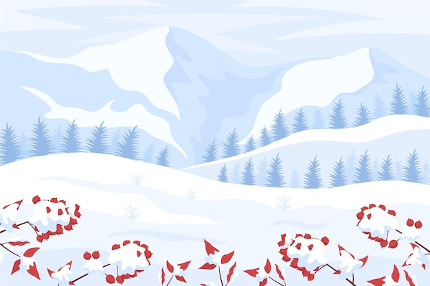 Handgezeichnete flache winterlandschaft