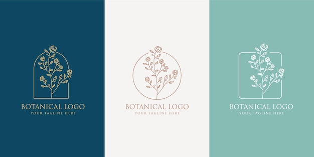 Handgezeichnete floral botanische minimale logo-set.