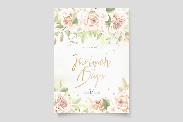 Handgezeichnete floral rosen hochzeitseinladungskartenset