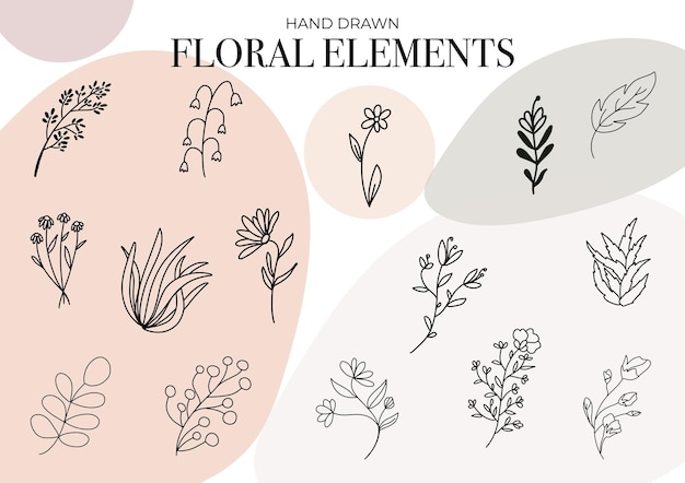 Vektor handgezeichnete florale elemente ideal für grußkarten, dekor, logo-design, druck, textiltapete