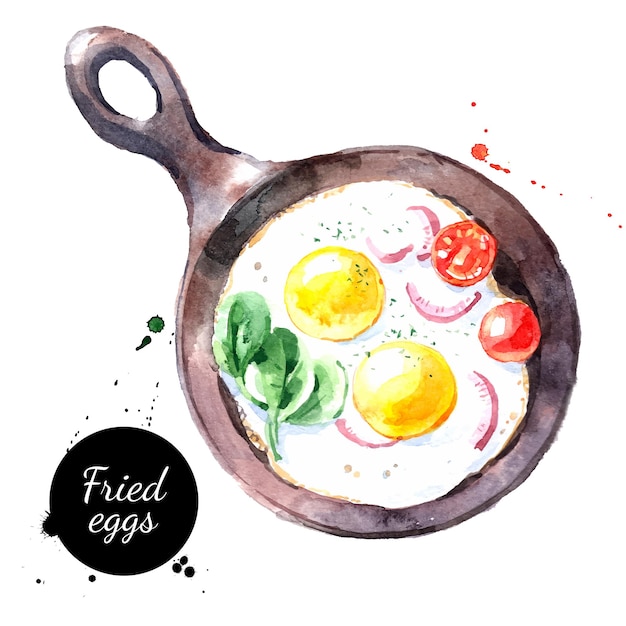 Handgezeichnete frühstücksillustration von gebratenen eiern vektor gemalte skizze lebensmittel isoliert