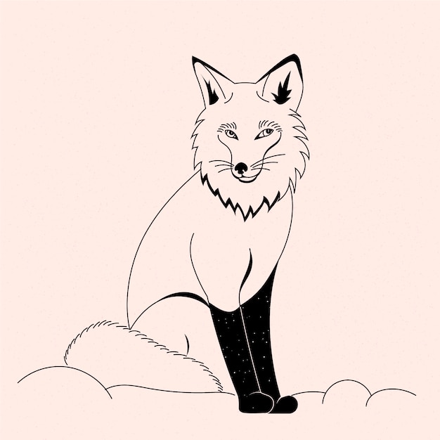 Vektor handgezeichnete fuchs-umrissillustration