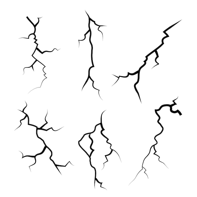 Vektor handgezeichnete gebrochene glaswand boden gewittereffekt doodle break set vektor illustration