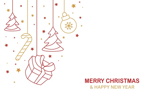 Handgezeichnete gelbe und rote dekorative Hintergrundelemente der frohen Weihnachten sind auf der linken Seite