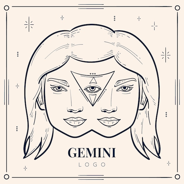 Handgezeichnete gemini-logo-vorlage mit flachem design