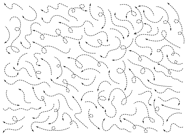 Handgezeichnete gepunktete Pfeilform Gekrümmte Pfeillinie Sammlung von Pfeilsymbolen Vektorillustration isoliert auf weißem Hintergrund