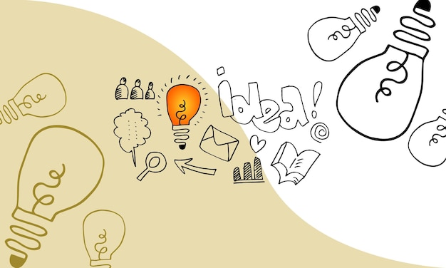 Handgezeichnete Glühbirnen-Ikonen mit Konzept der Idee Doodle-Stil Vektor-Illustration