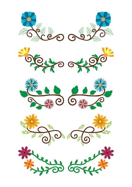 Handgezeichnete Grenzen Elemente Set Sammlung Blumen Wirbel Ornament Vektor