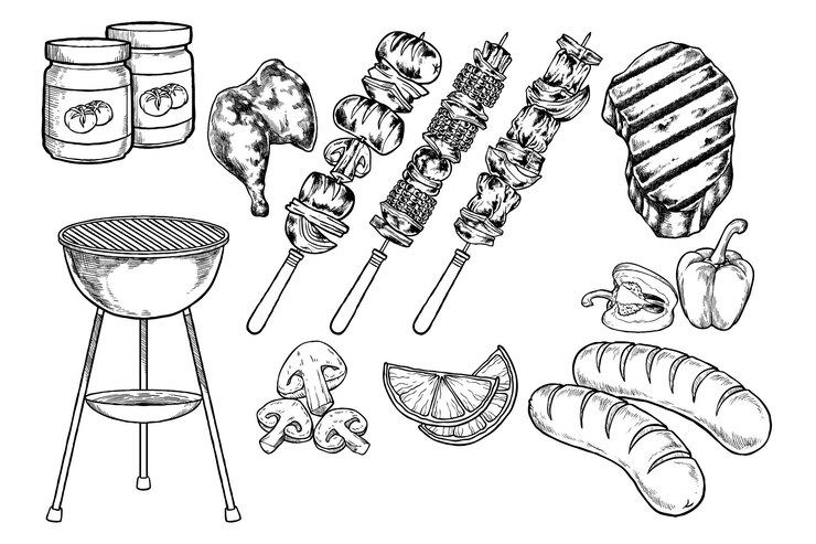Vektor handgezeichnete grillillustration