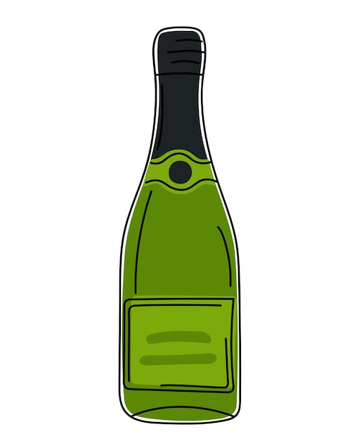 Handgezeichnete grüne champagnerflasche