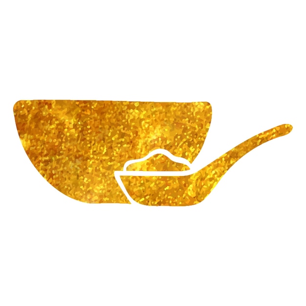 Handgezeichnete haferbrei-schüssel-ikone in goldfolien-textur-vektorillustration