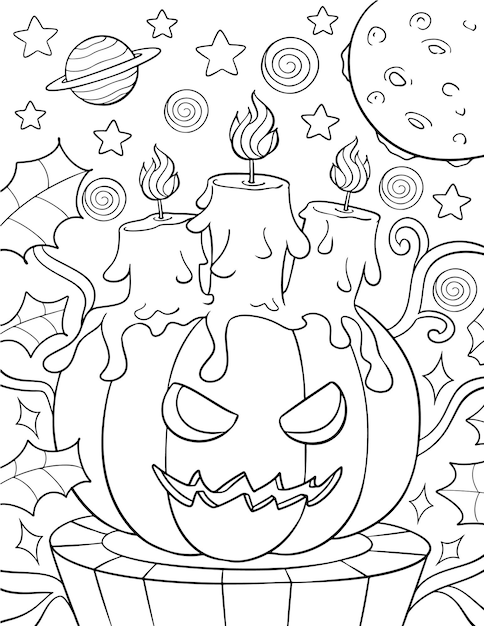 Handgezeichnete Halloween-Malvorlagen-Illustration