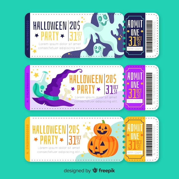 Vektor handgezeichnete halloween-tickets