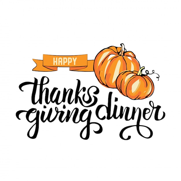 Handgezeichnete happy thanksgiving dinner typografie drucken